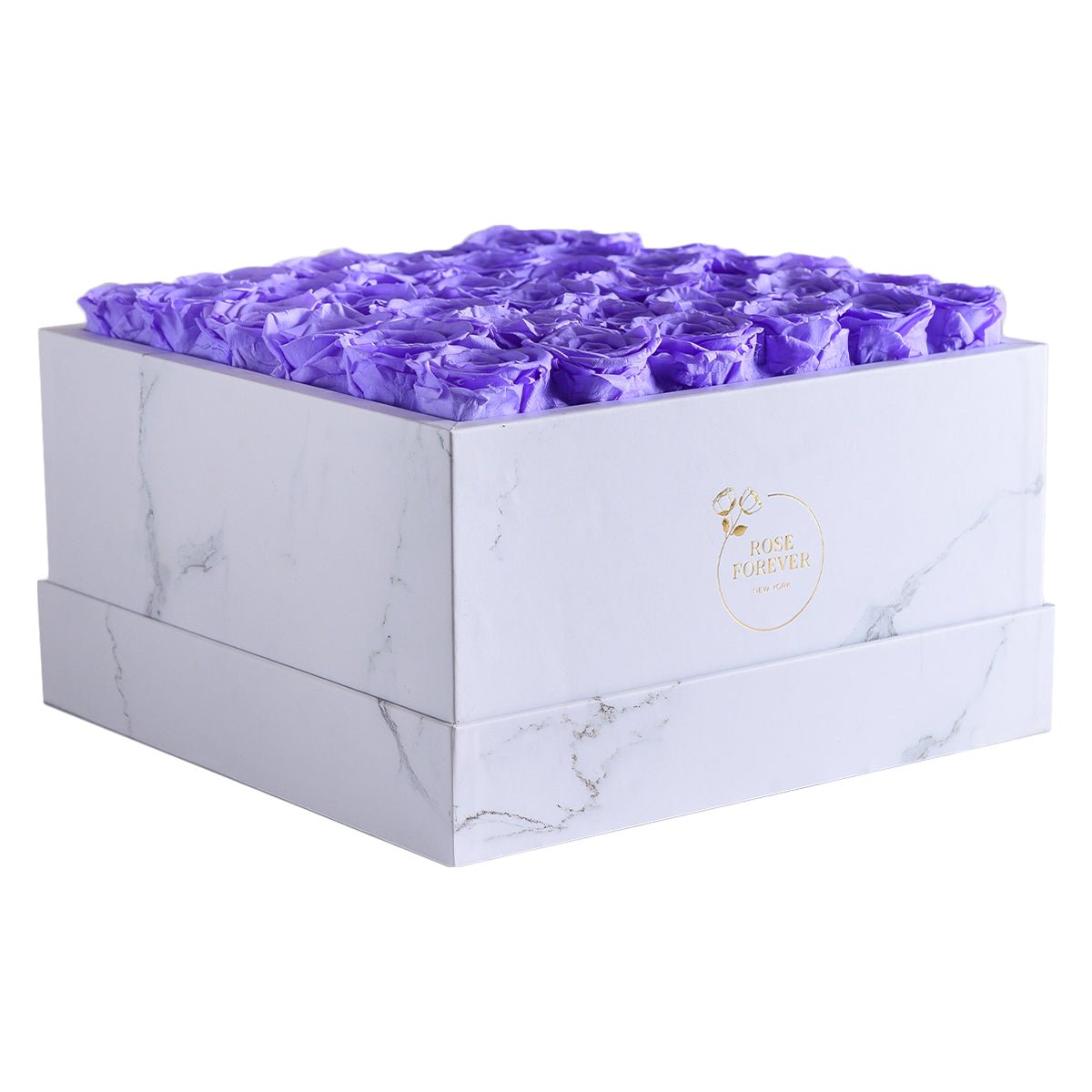 36 Lavender & White Preserved Roses in Marble Square Gift Box