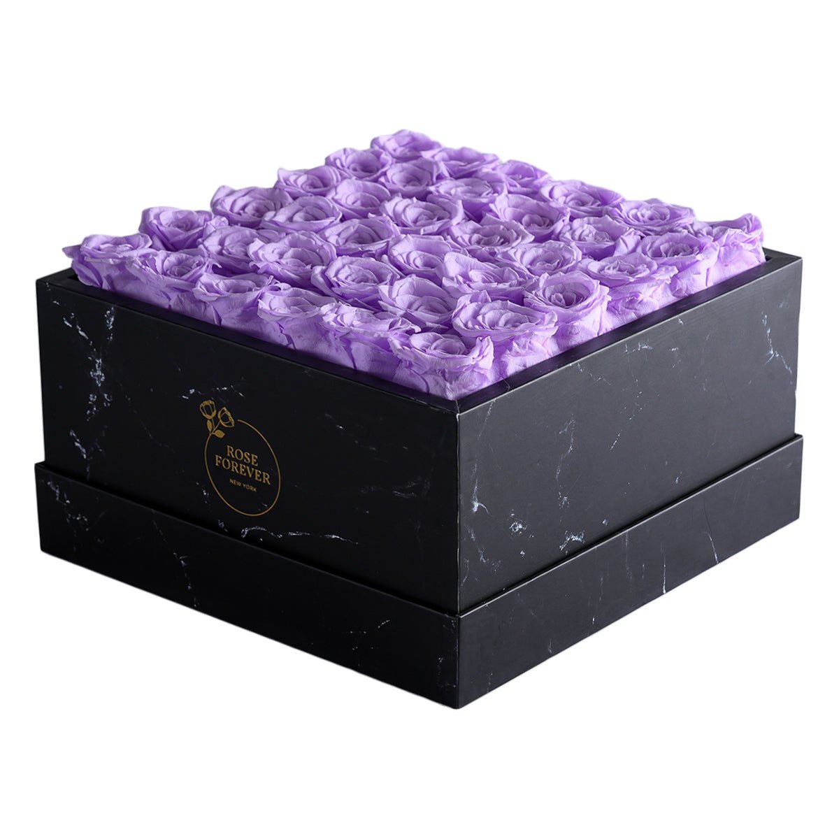 36 Lilac & Black Preserved Roses in Marble Square Gift Box