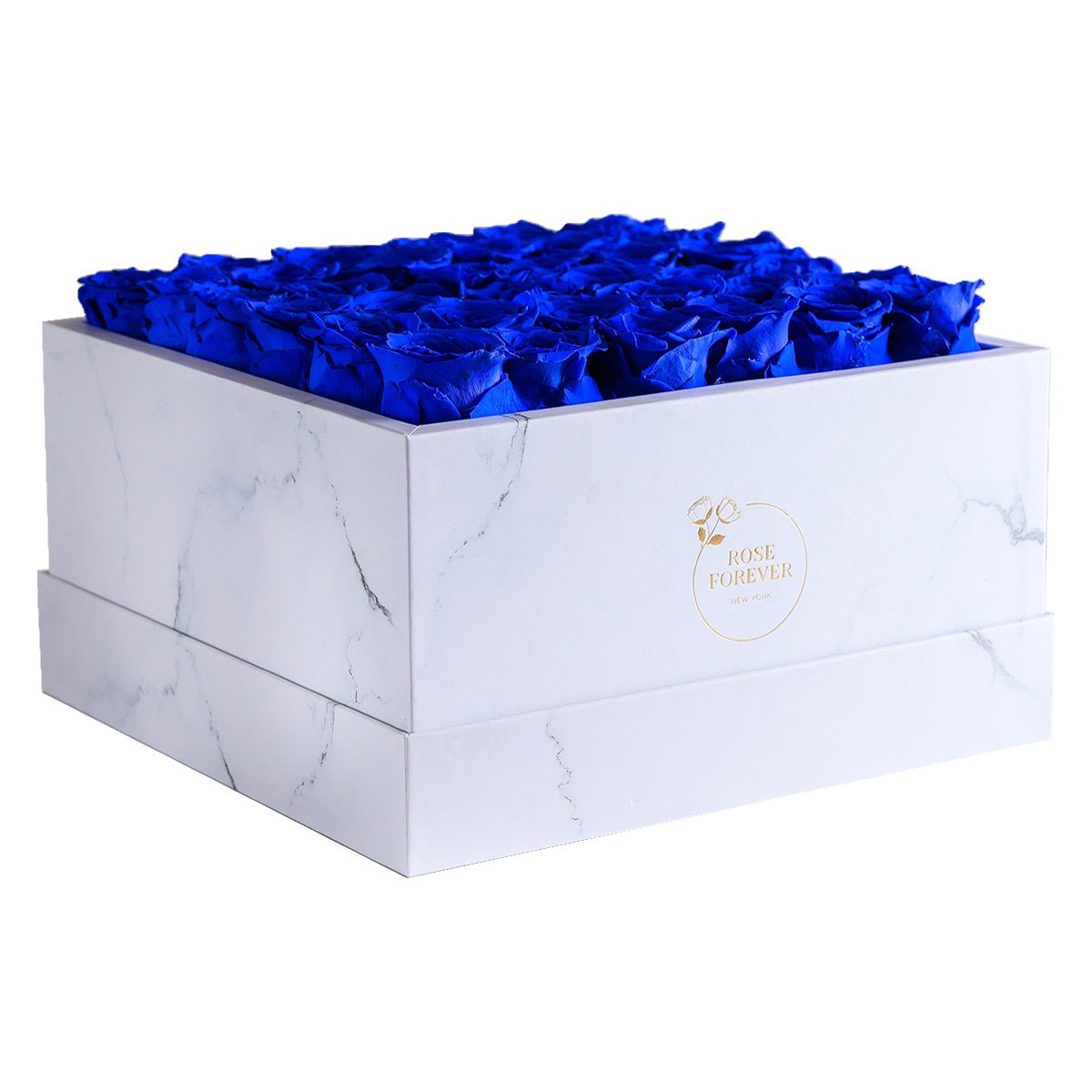 36 Blue & White Preserved Roses in Marble Square Gift Box