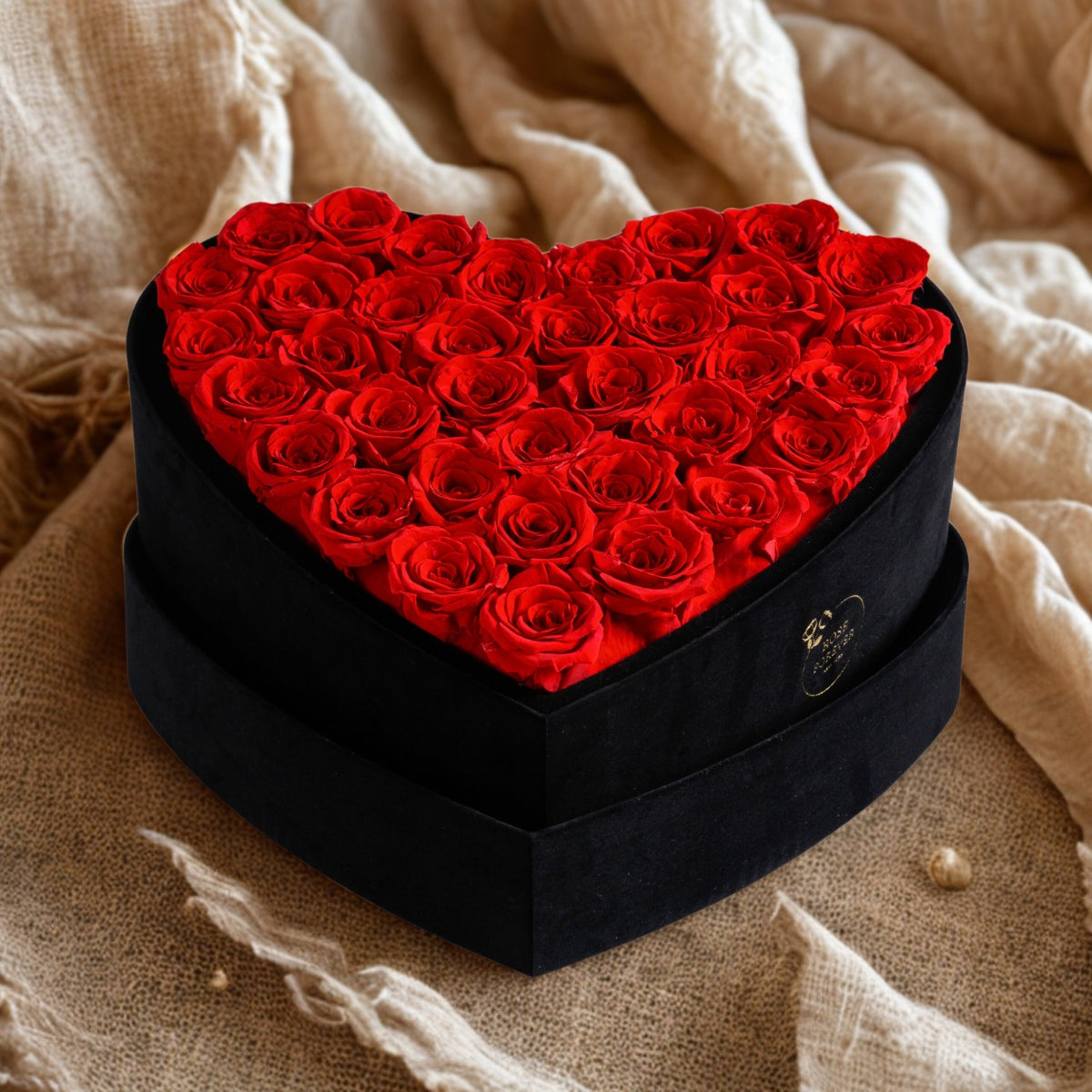 36 Red Preserved Roses in Velvet Heart Gift Box