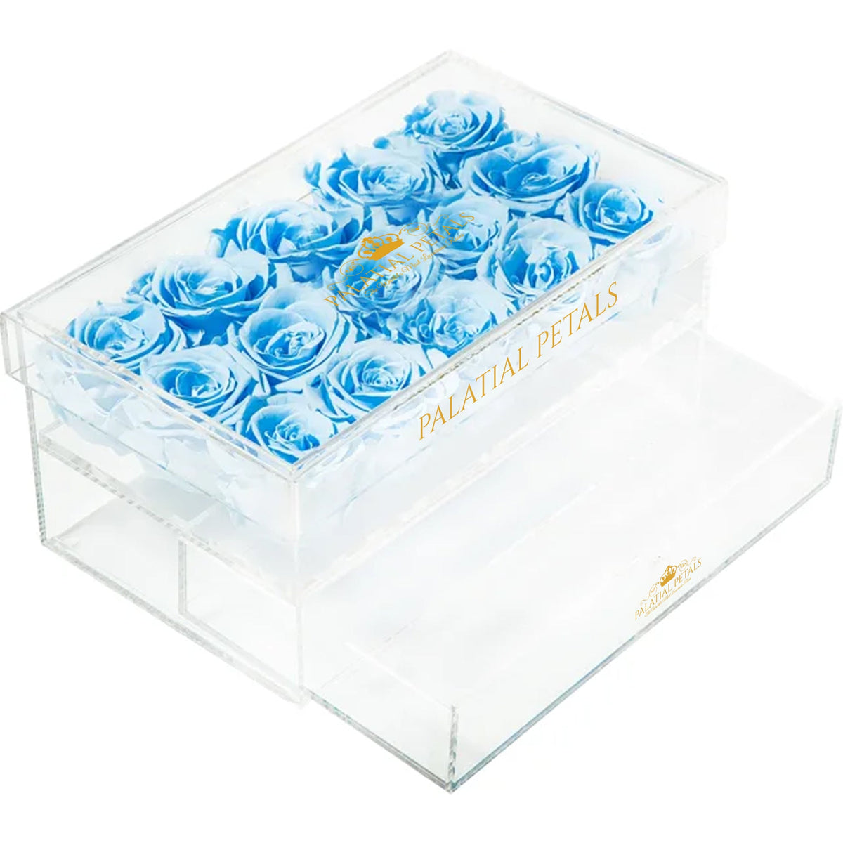 Blue Preserved Roses in Acrylic Square Jewelry Box – Style 2
