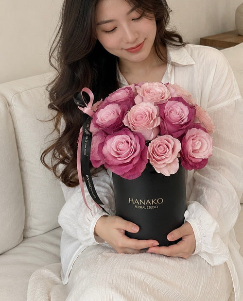 2 Pink Preserved Roses in Round Gift Box