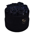 9 Black Preserved Roses in Velvet Round Gift Box