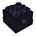 9 Black Preserved Roses in Velvet Square Gift Box