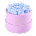 9 Blue Preserved Roses in Suede Round Gift Box