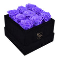 9 Lavender Preserved Roses in Velvet Square Gift Box