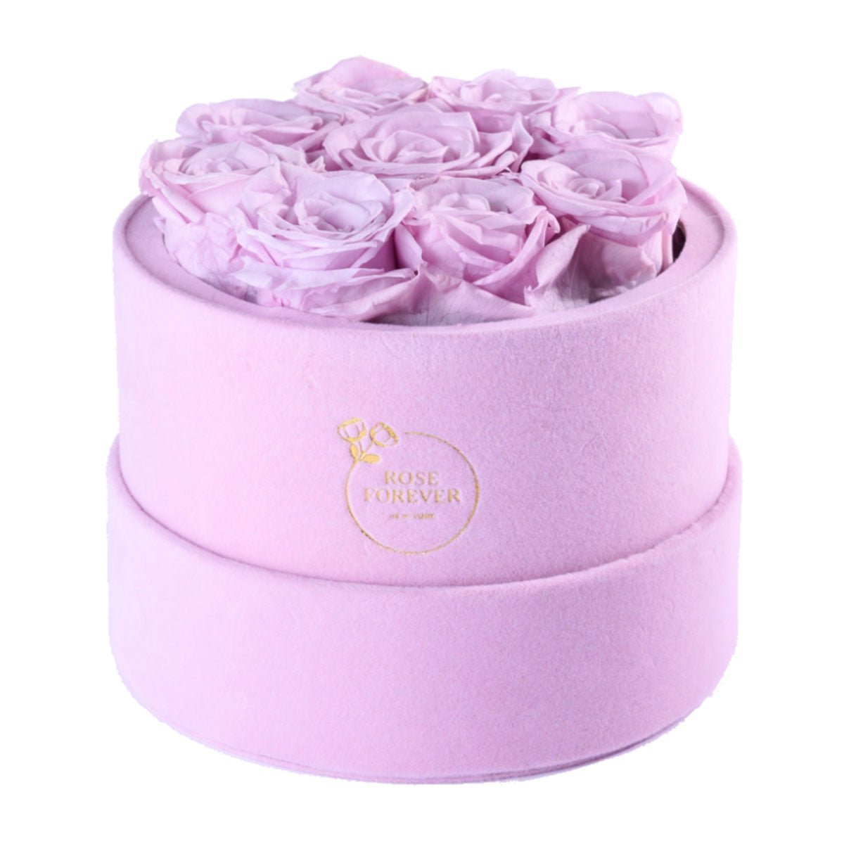 9 Lilac Preserved Roses in Suede Round Gift Box