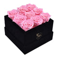9 Pink Preserved Roses in Velvet Square Gift Box