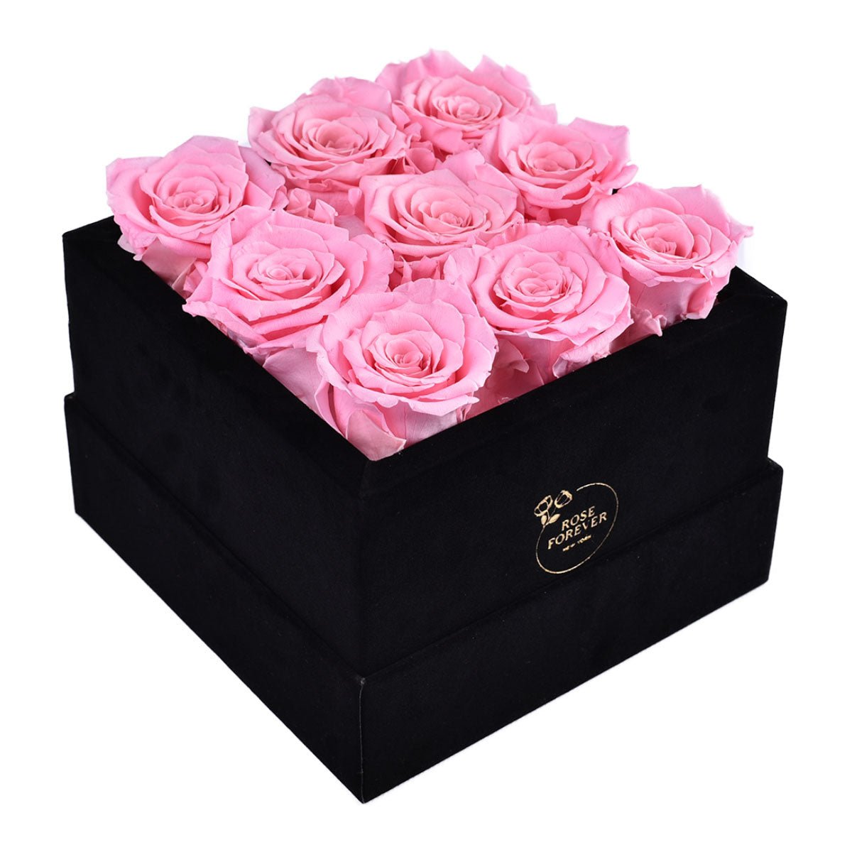 9 Pink Preserved Roses in Velvet Square Gift Box