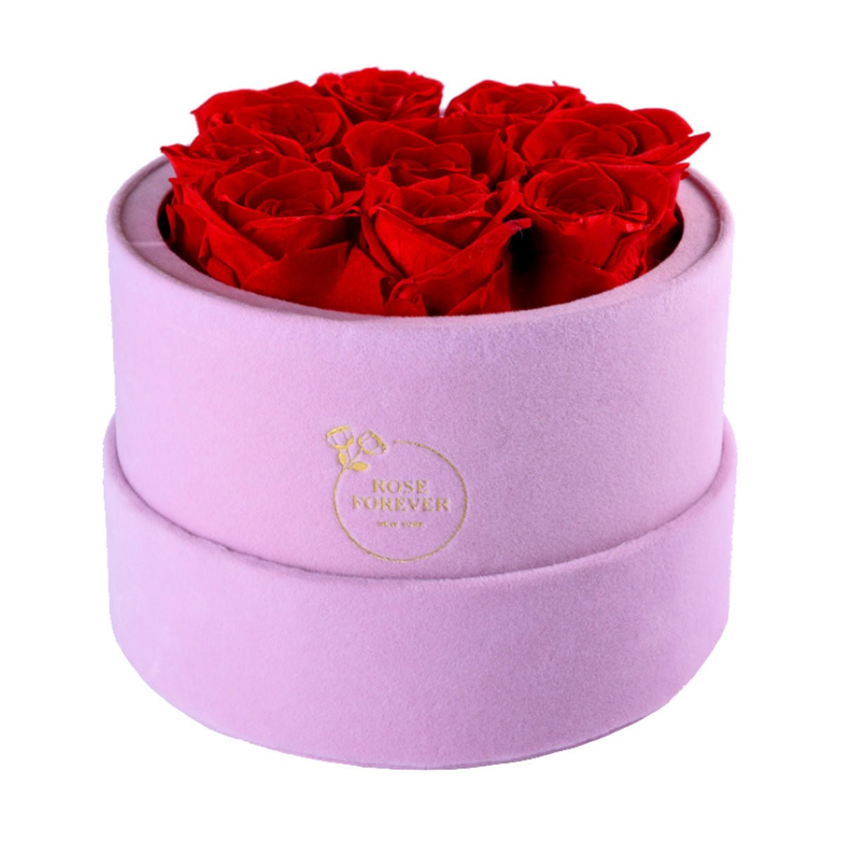 9 Red Preserved Roses in Suede Round Gift Box