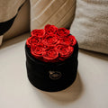 9 Red Preserved Roses in Velvet Round Gift Box
