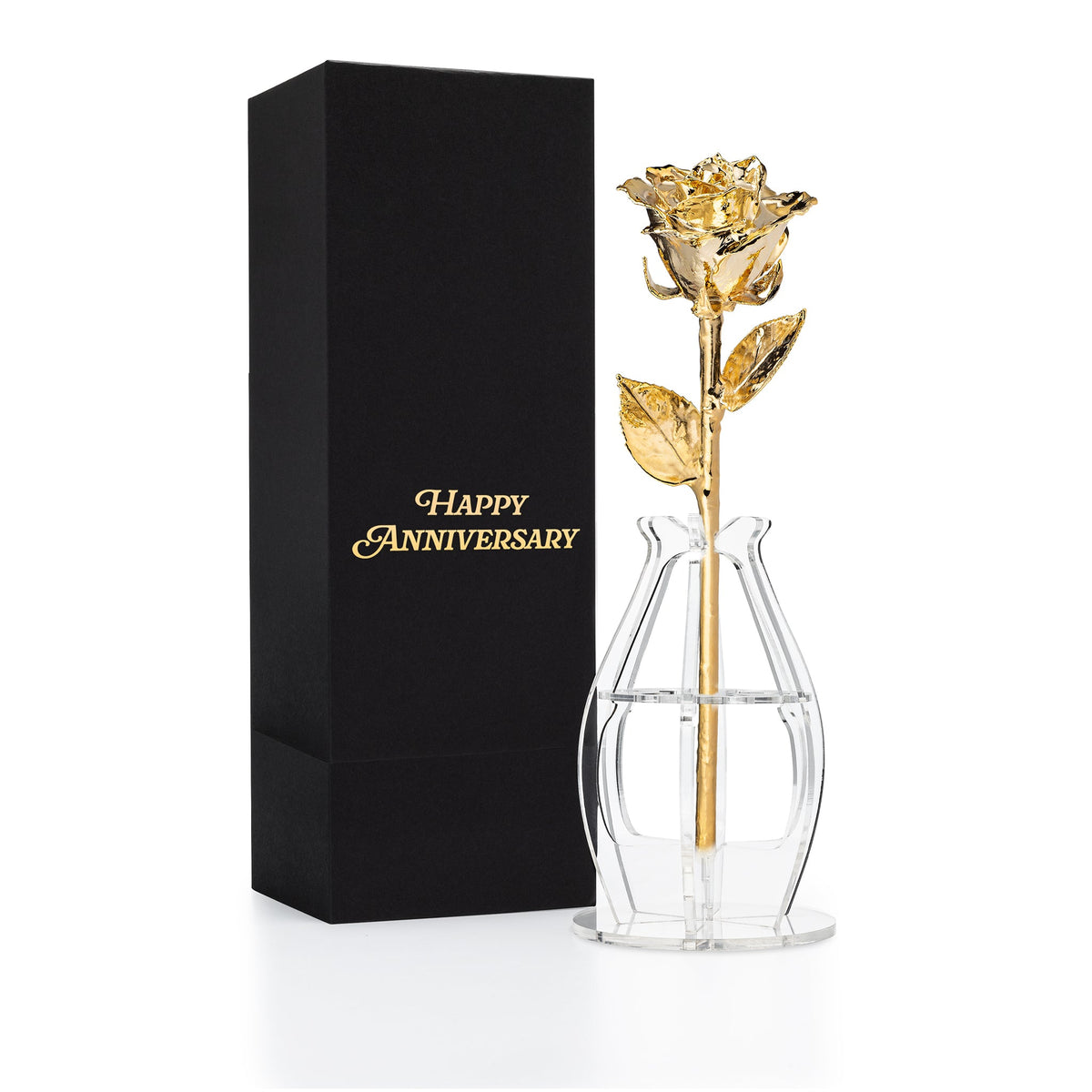 24K Gold Dipped Real Rose Gift Box – "Happy Anniversary"