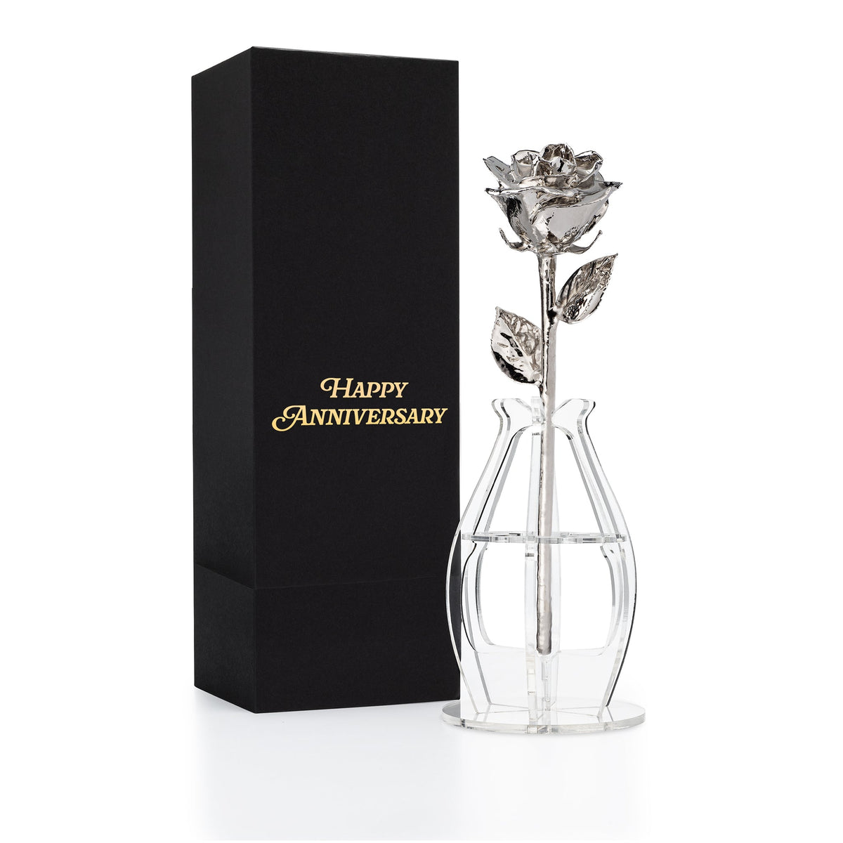 Platinum Dipped Real Rose Gift Box – "Happy Anniversary"