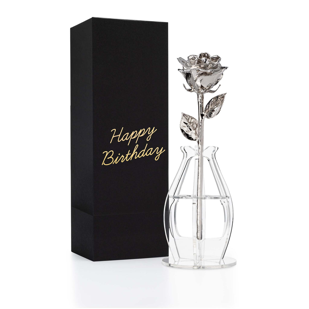 Platinum Dipped Real Rose Gift Box – "Happy Birthday"