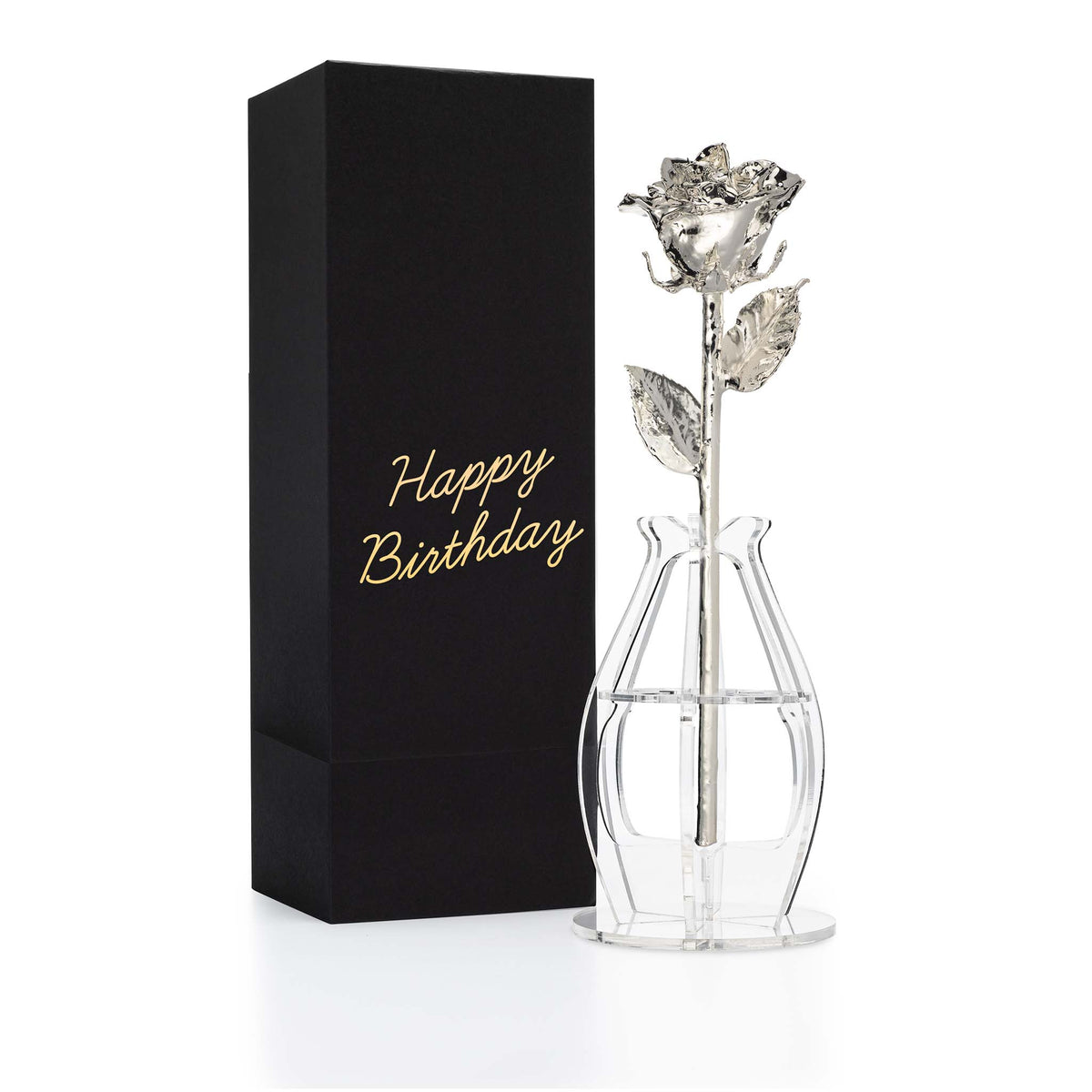 Silver Dipped Real Rose Gift Box – "Happy Birthday"