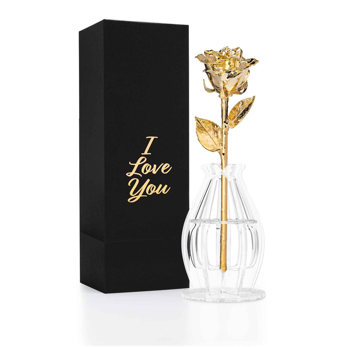 24K Gold Dipped Real Rose Gift Box – "I Love You"