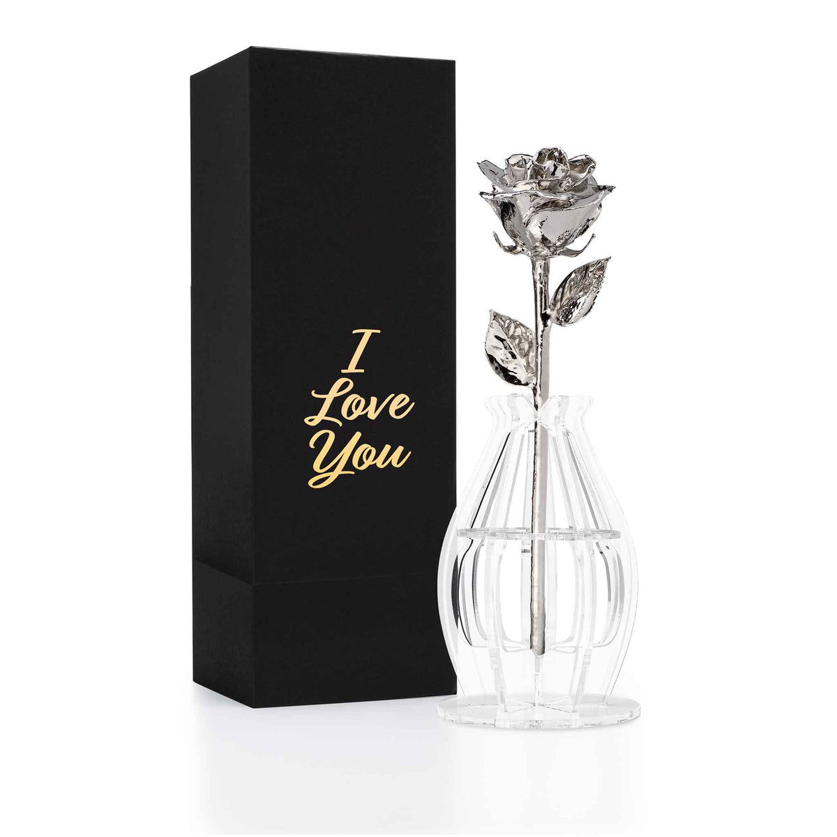 Platinum Dipped Real Rose Gift Box – "I Love You"