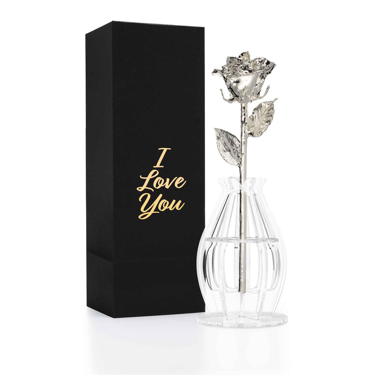 Silver Dipped Real Rose Gift Box – "I Love You"