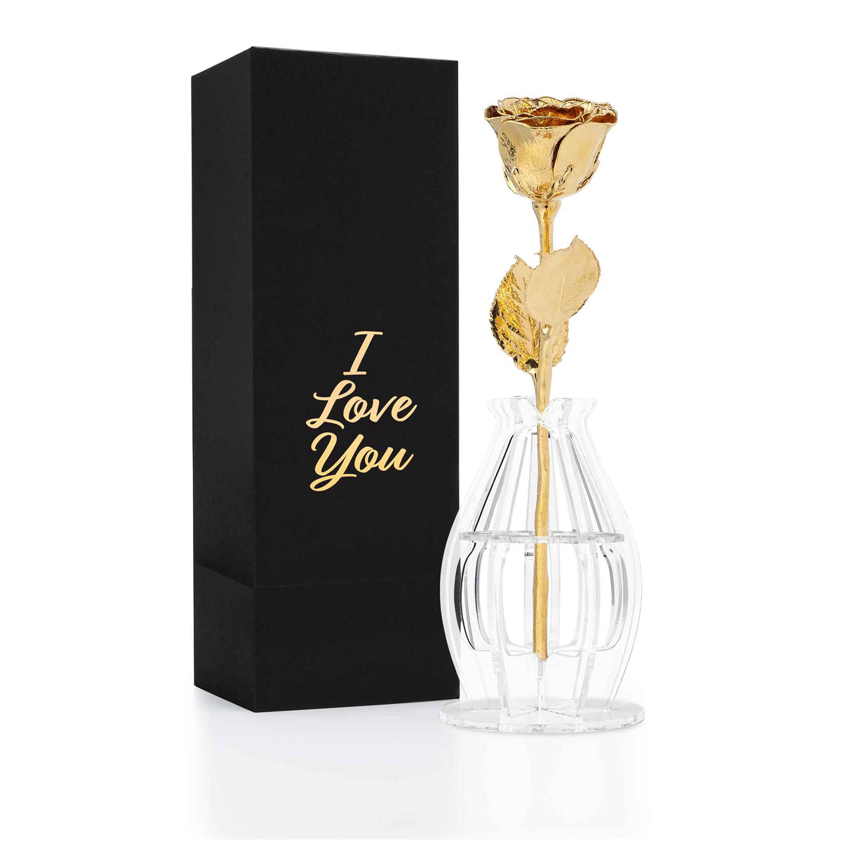 High Detail 24K Gold Dipped Real Rose Gift Box – "I Love You"