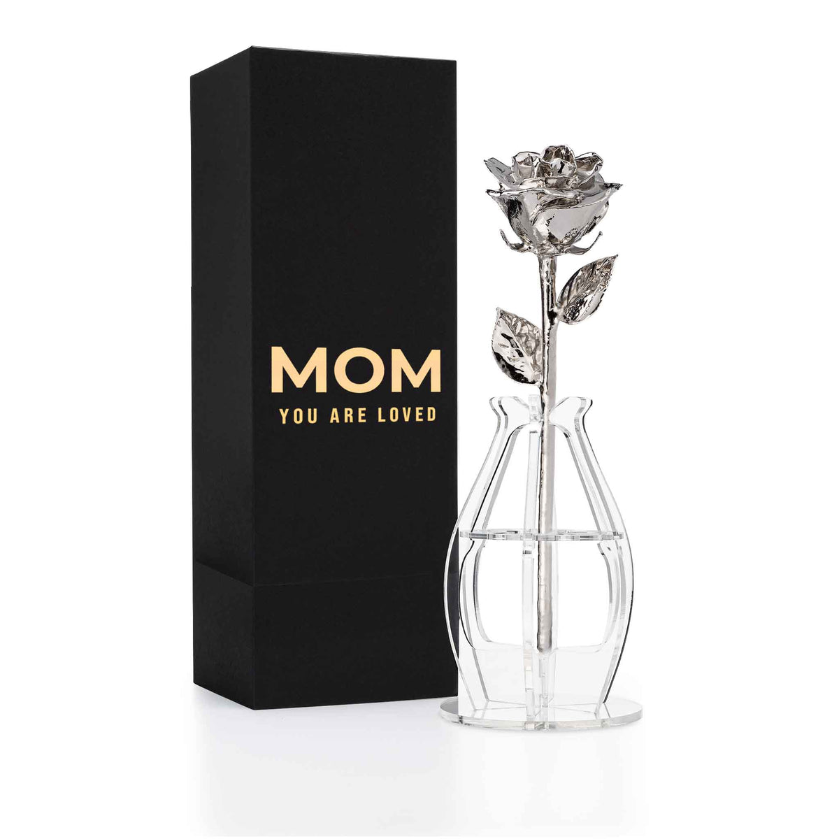 Platinum Dipped Real Rose Gift Box – "Mom You Are Loved"