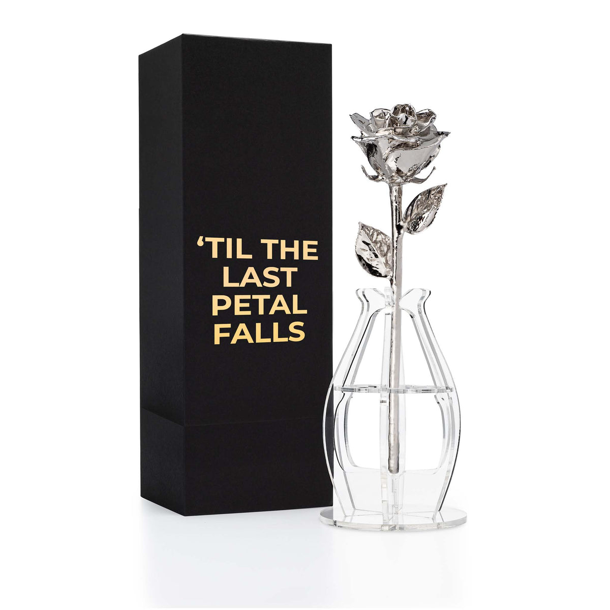 Platinum Dipped Real Rose Gift Box – "Til The Last Petal Falls"