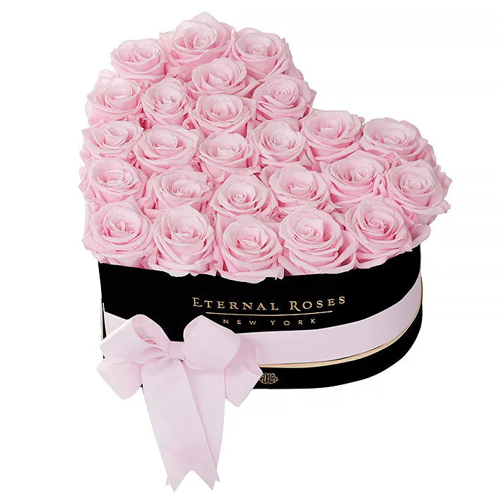Large Black & Pink Preserved Roses in Heart Gift Box