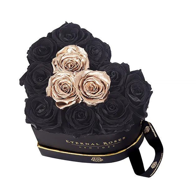 10-12 Black & Midnight Preserved Roses in Heart Gift Box