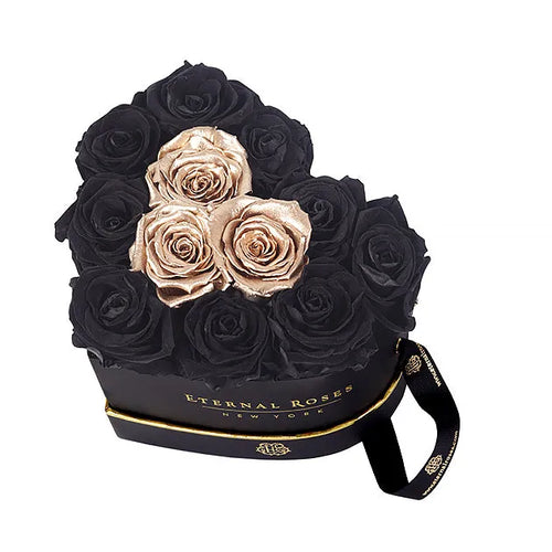 10-12 Black & Midnight Preserved Roses in Heart Gift Box