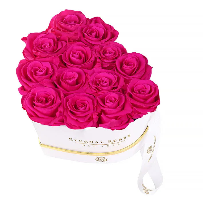 Pink Preserved Roses in White Heart Gift Box