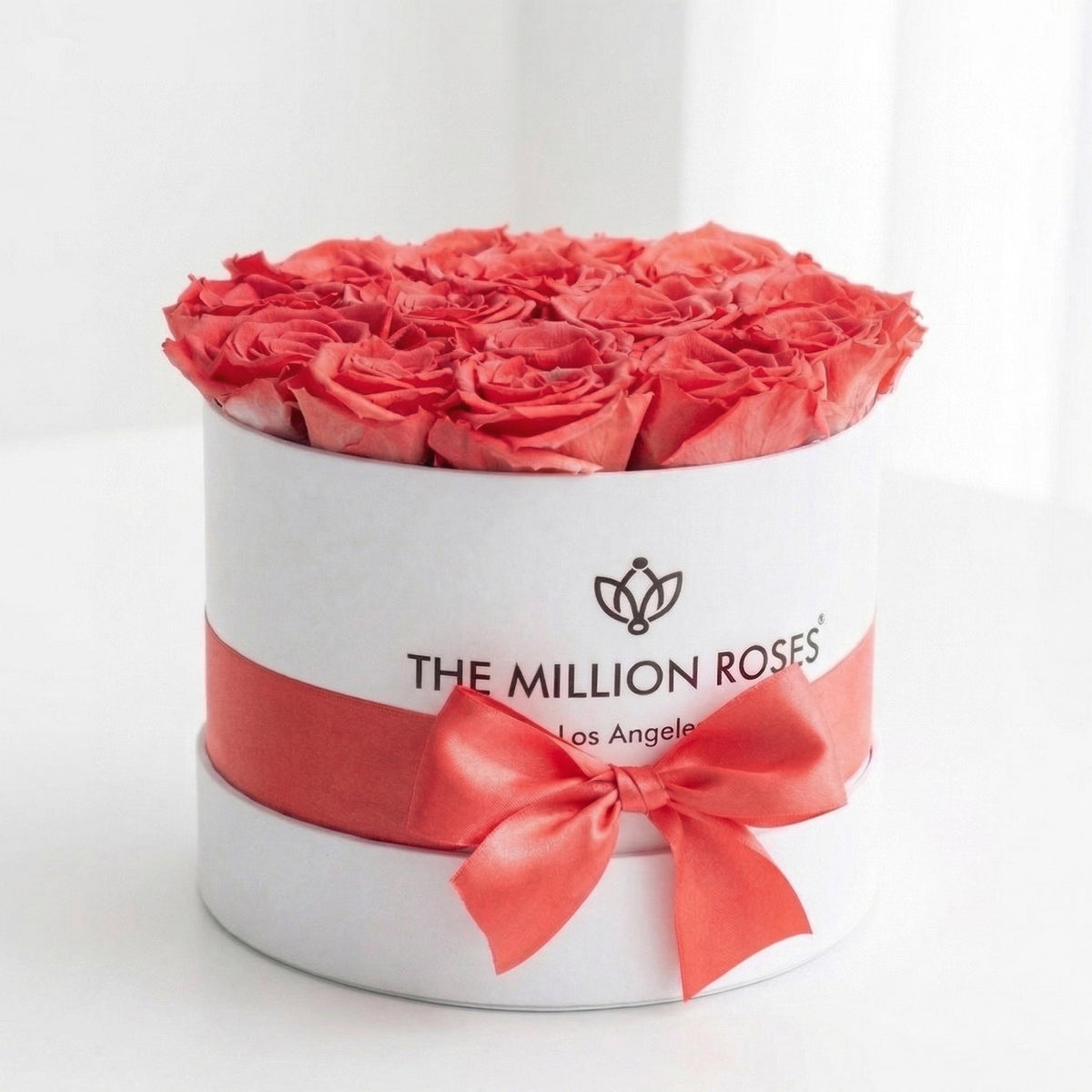 14-15 Coral Preserved Roses in White Gift Box
