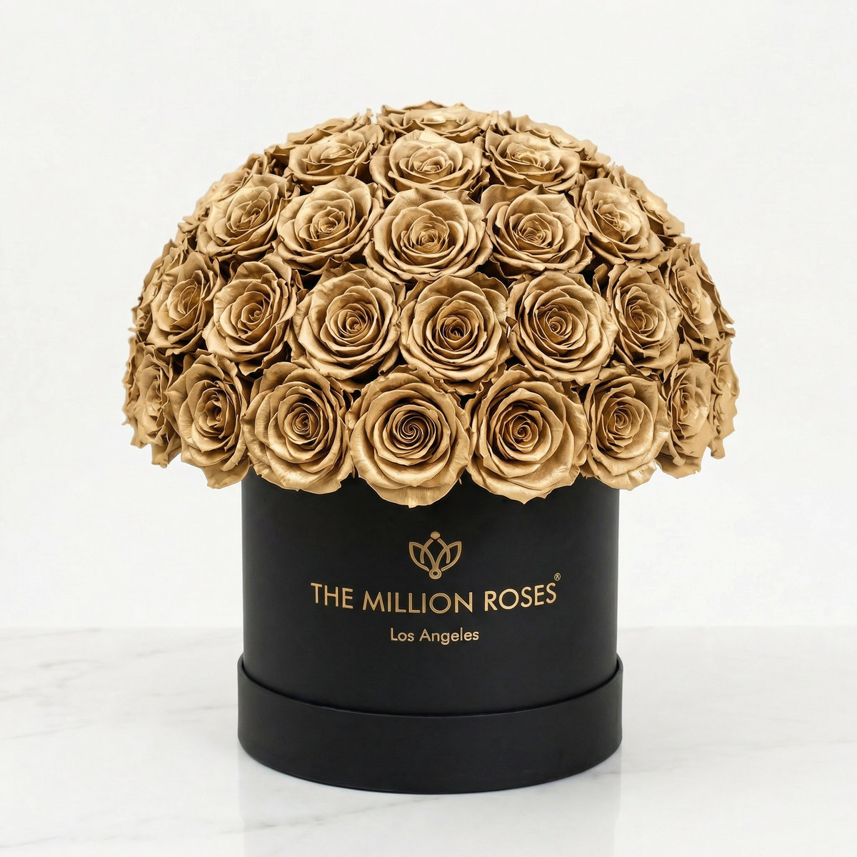 70-74 Black & Gold Preserved Roses in Dome Box