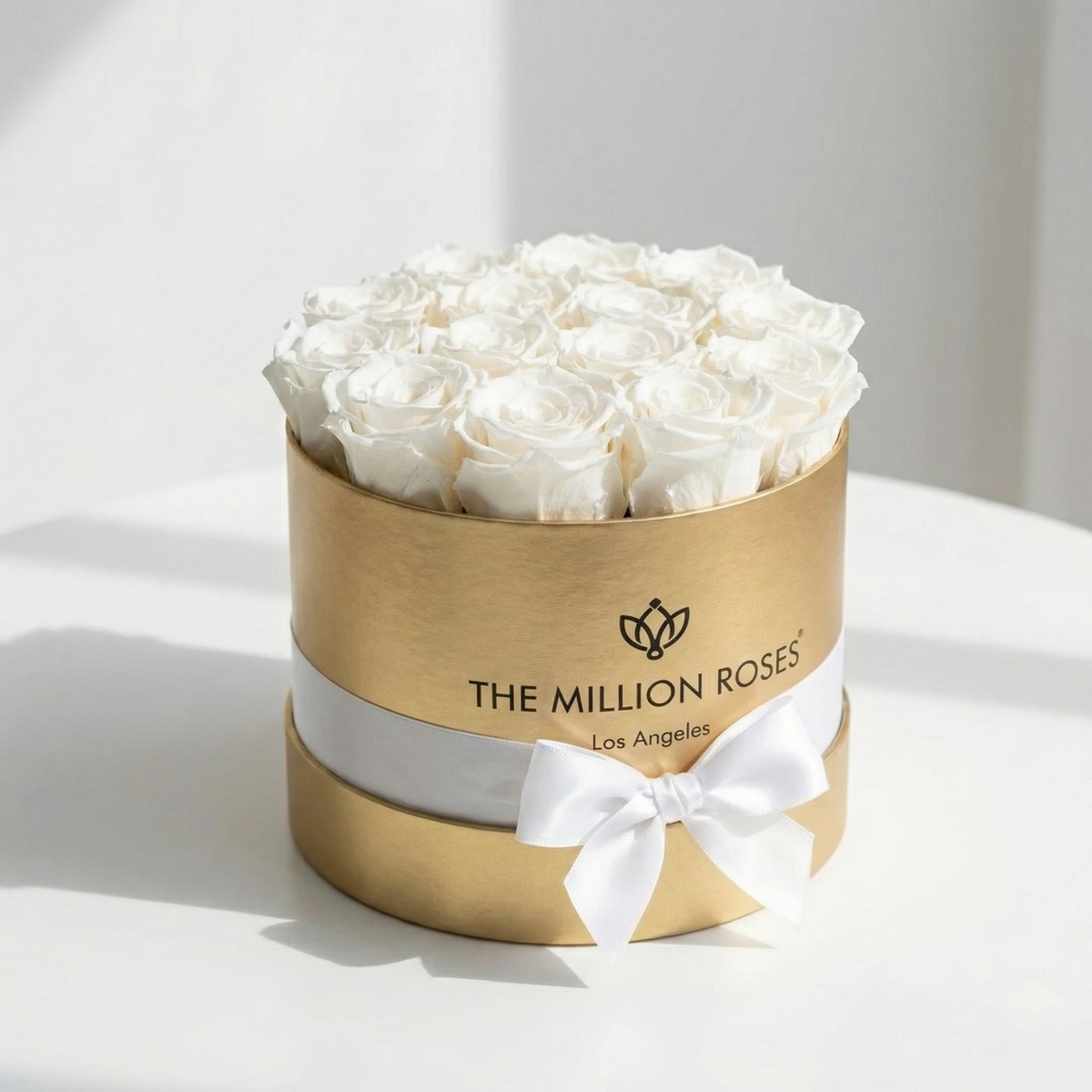 14-15 White Preserved Roses in Gold Gift Box