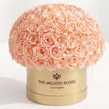 120-130 Peach Preserved Roses in Gold Dome Box
