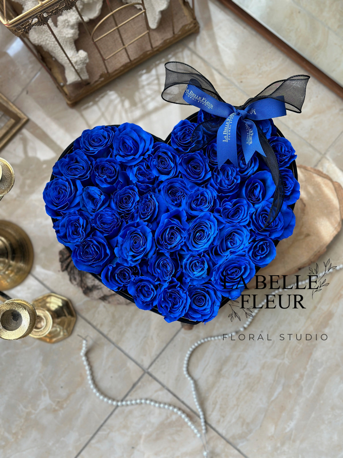 40 Preserved Roses in Velvet Heart Gift Box