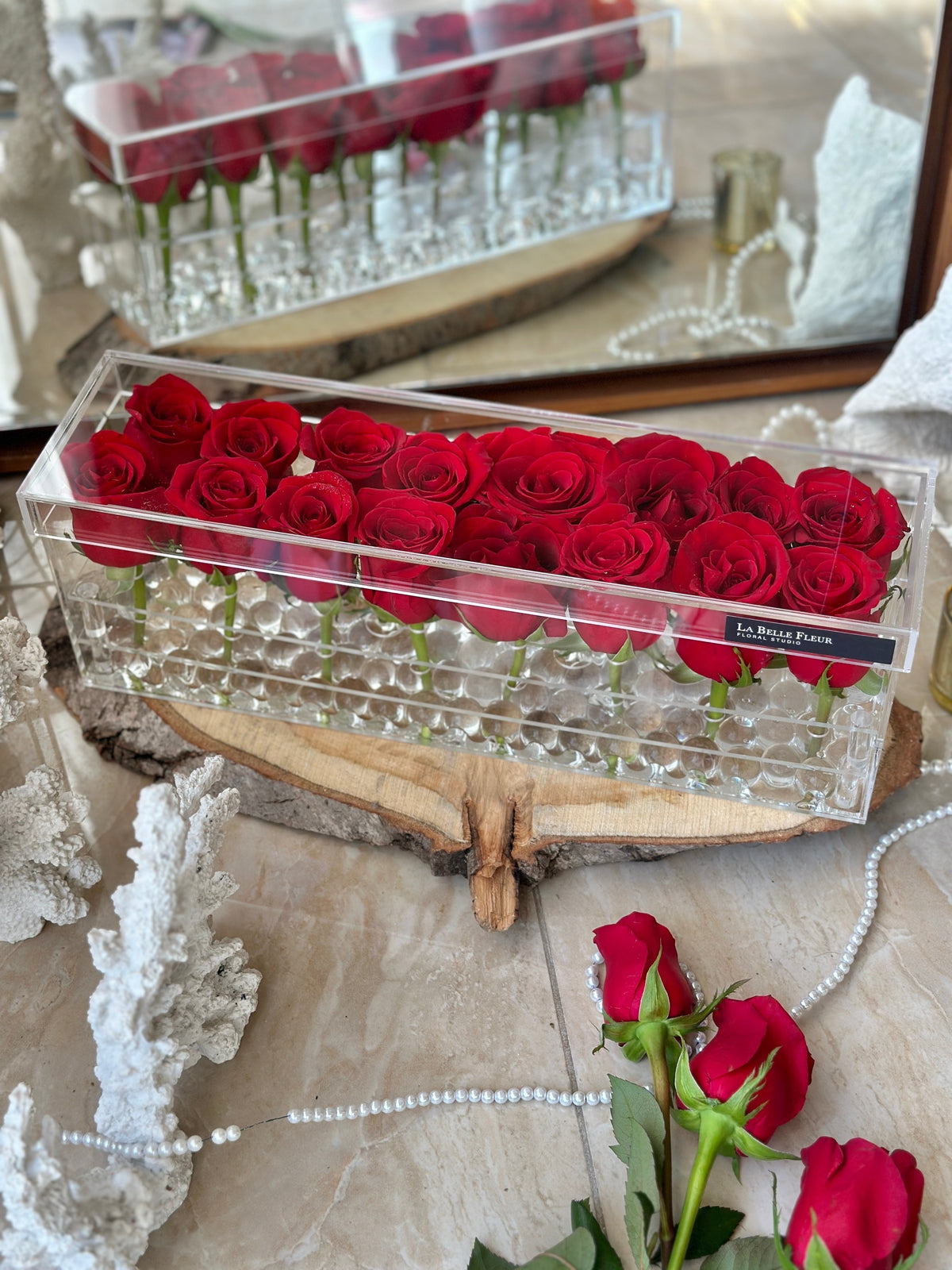 Preserved Roses in Acrylic Square Gift Box for Valentine's Day