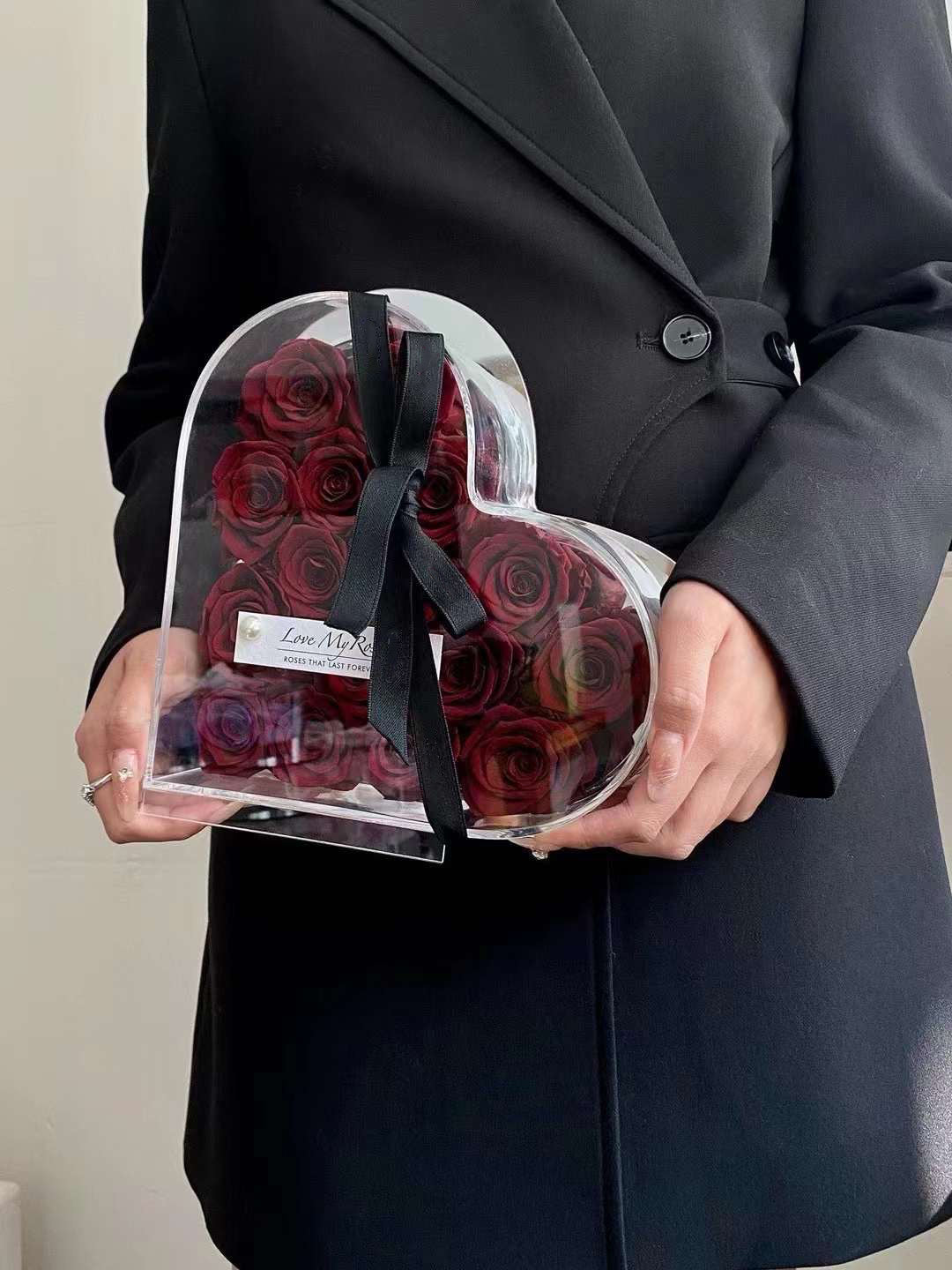 Red Preserved Roses in Acrylic Heart Gift Box