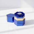 Single Blue & Silver Preserved Rose in Mirror Hexagon Gift Box