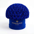 Blue Preserved Roses in Blue Suede Dome Box