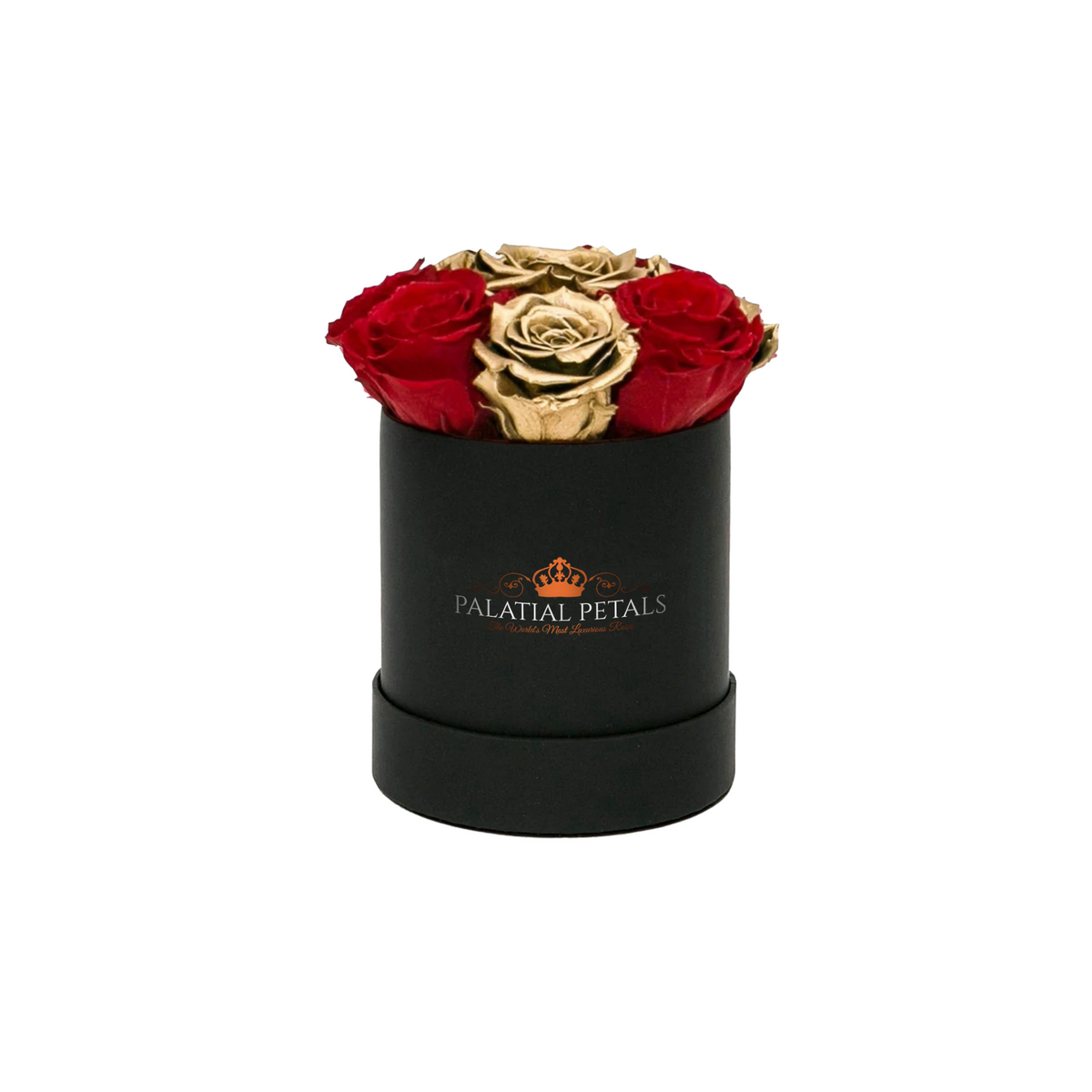 Mini Red & 24K Gold Preserved Roses in Round Gift Box