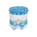 Baby Blue Preserved Roses in Round Gift Box