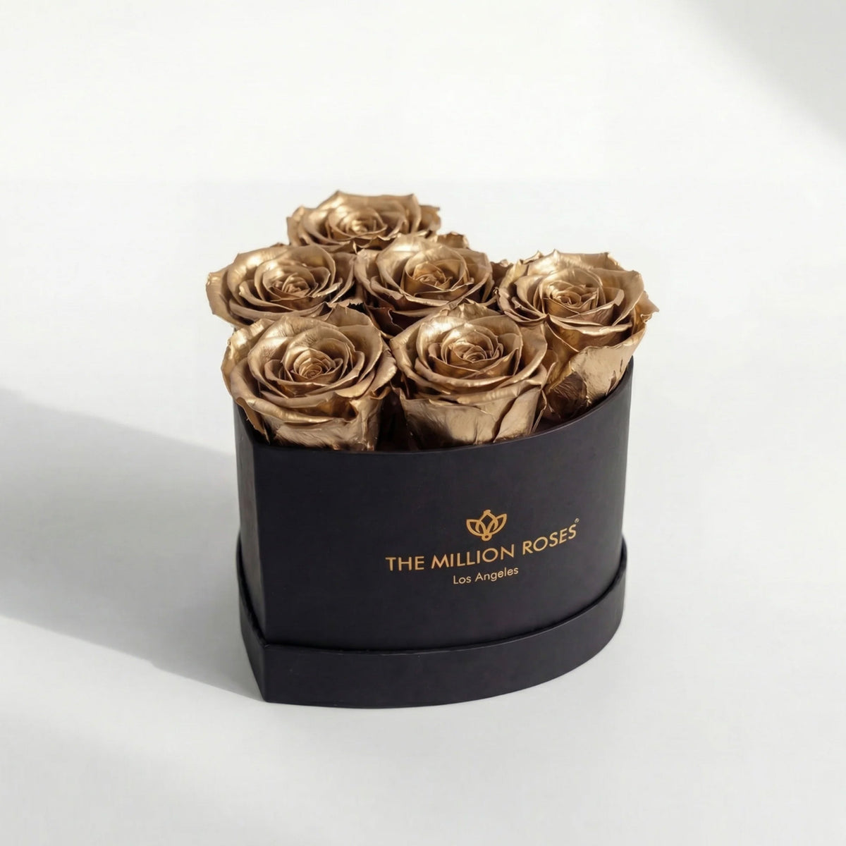 Gold Preserved Roses in Black Heart Gift Box – Style 2