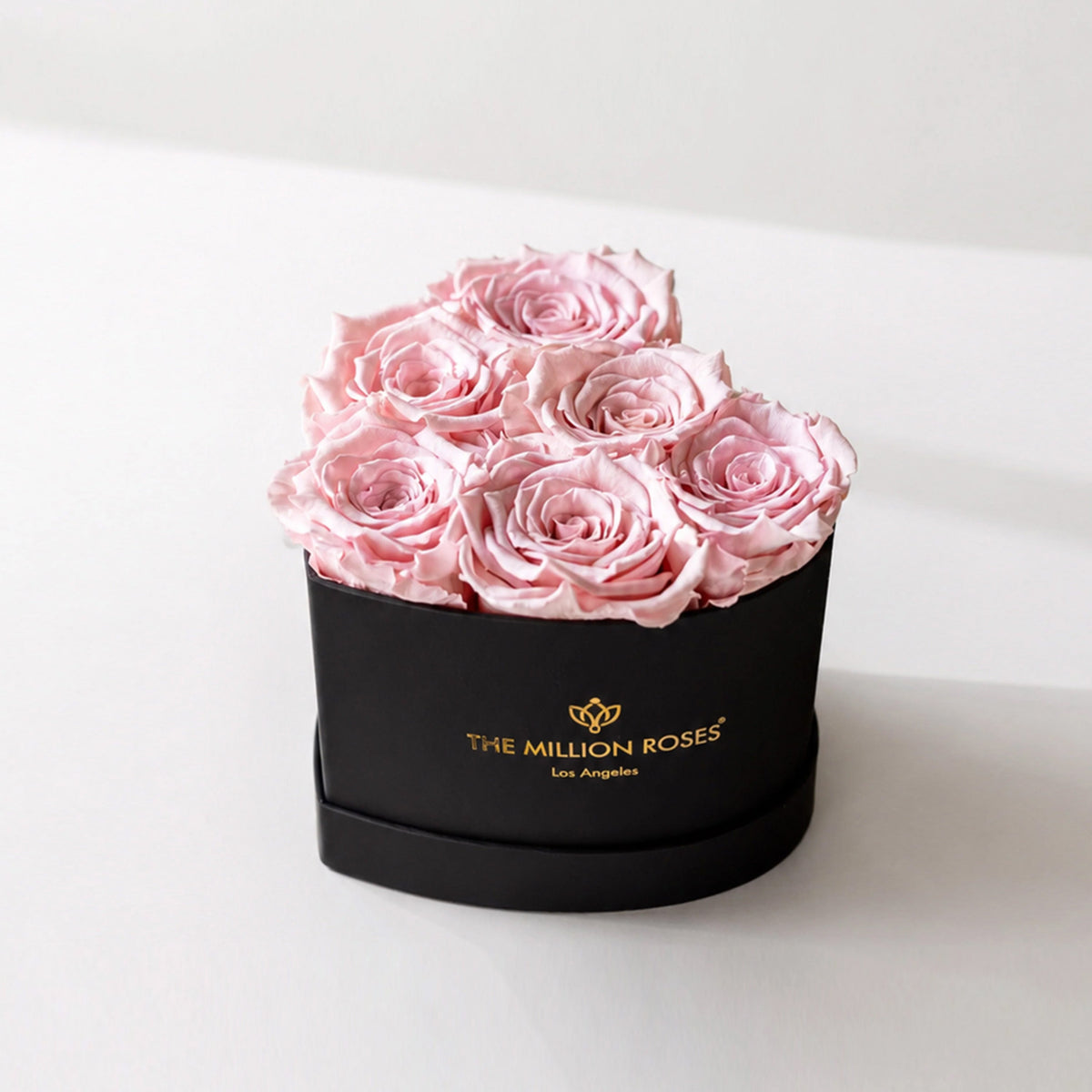 Light Pink Preserved Roses in Black Heart Gift Box
