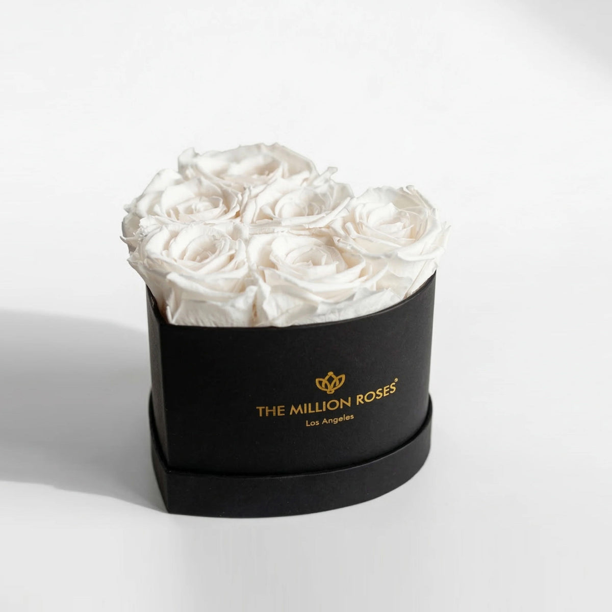 White Preserved Roses in Black Heart Gift Box