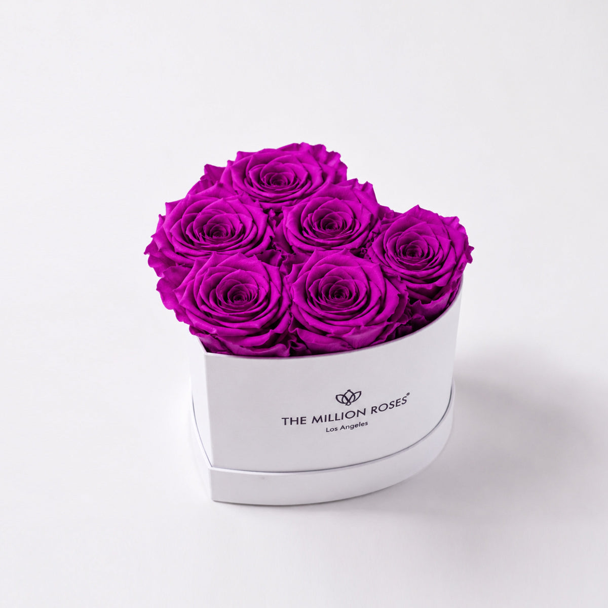 Purple Preserved Roses in White Heart Gift Box