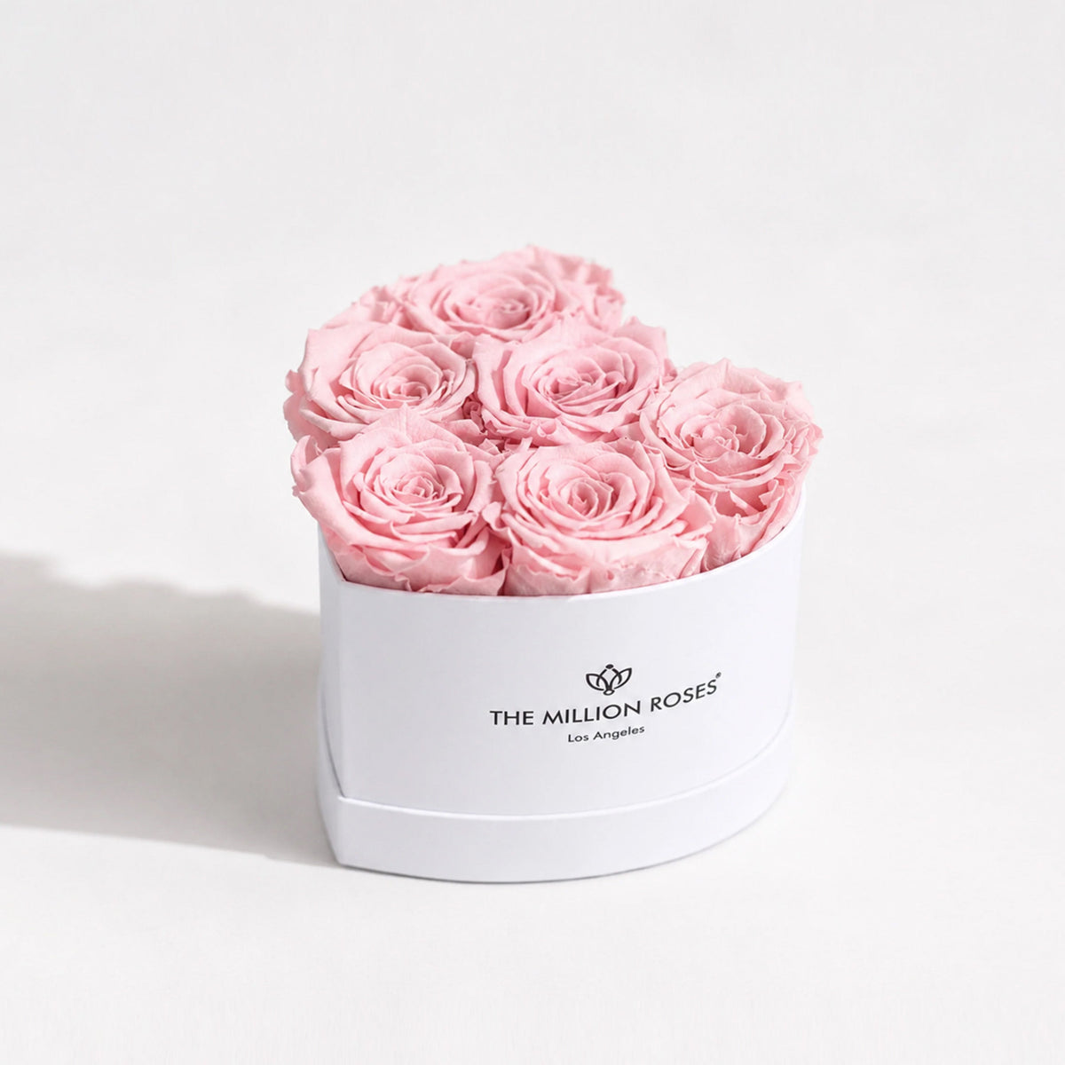 Light Pink Preserved Roses in White Heart Gift Box
