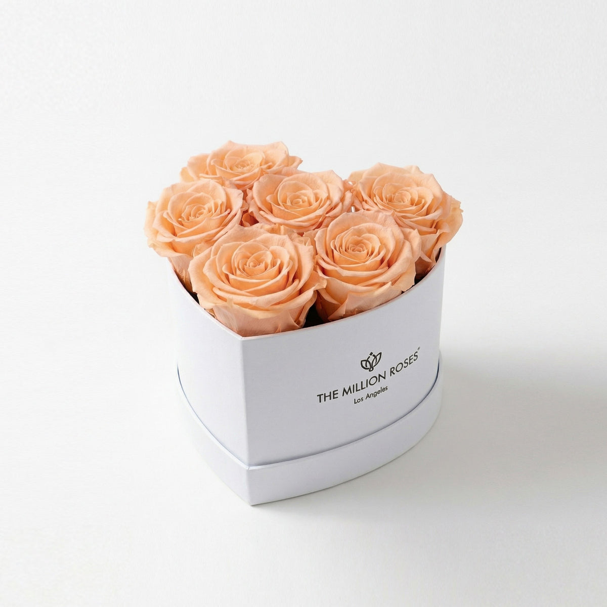 Peach Preserved Roses in White Heart Gift Box