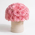 Pink Preserved Roses in Superdome Beige Suede Dome Box