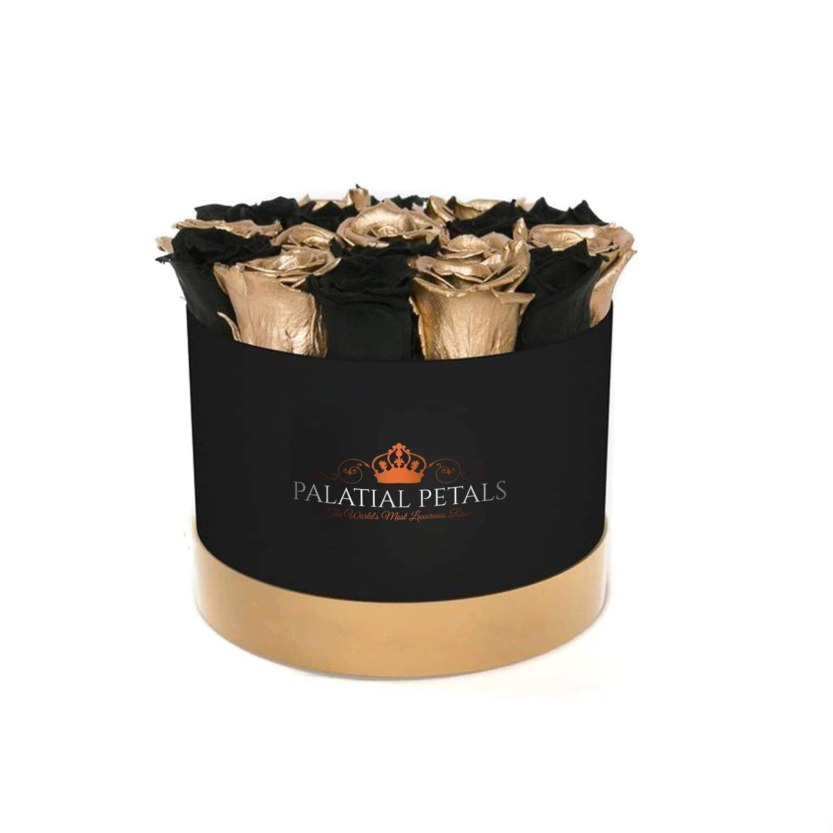 Black Magic & 24K Gold Preserved Roses in Classic Round Gift Box