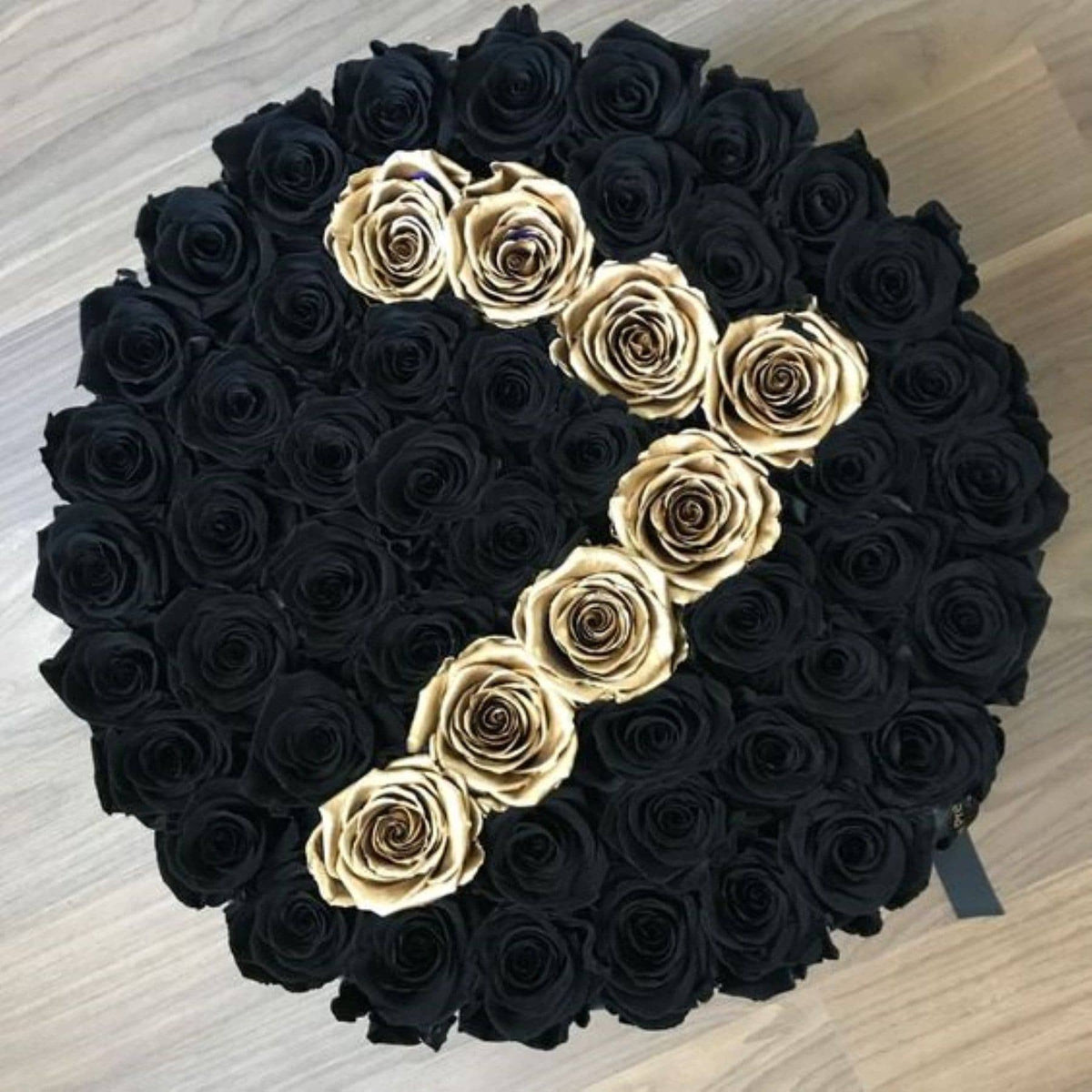 Black Magic & 24K Gold Preserved Roses in XL Round Gift Box