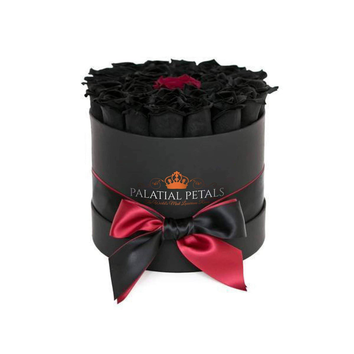 Black Magic & Red Preserved Roses in Medium Round Gift Box